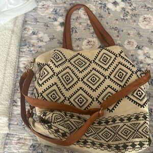 Boho black and white print satchel with crossbody strap